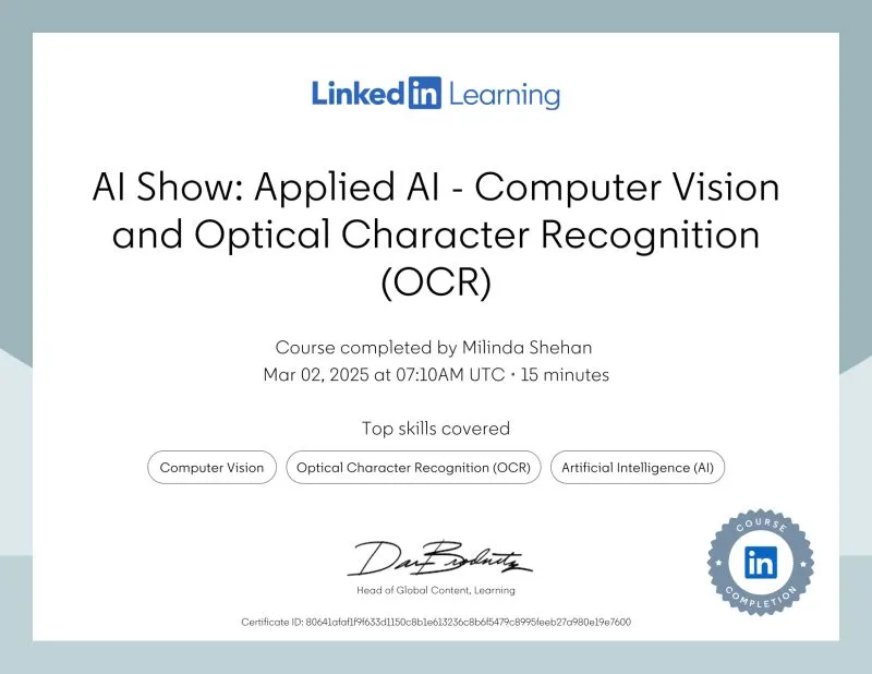 Applied AI - Computer Vision and Optical Character Recognition (OCR)